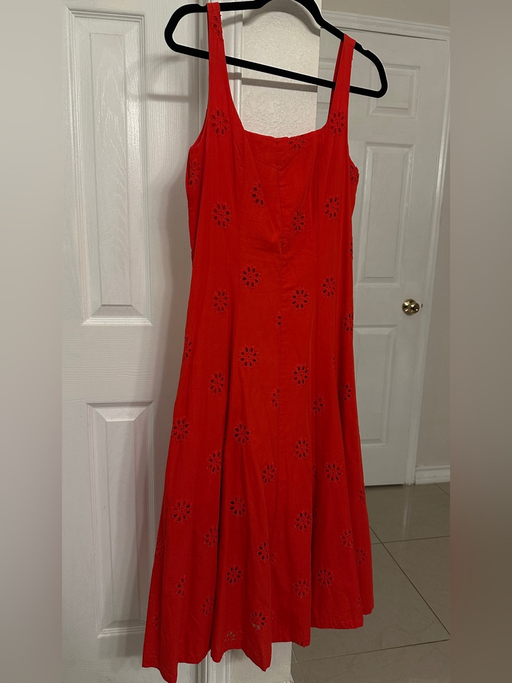 Nicole Miller Red Eyelet Midi Dress